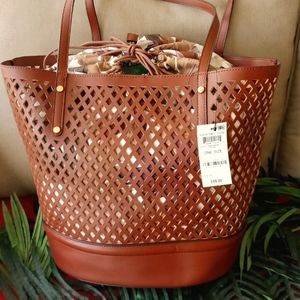 INC Kourtney Pecan Brown Laser-cut Tote Bag